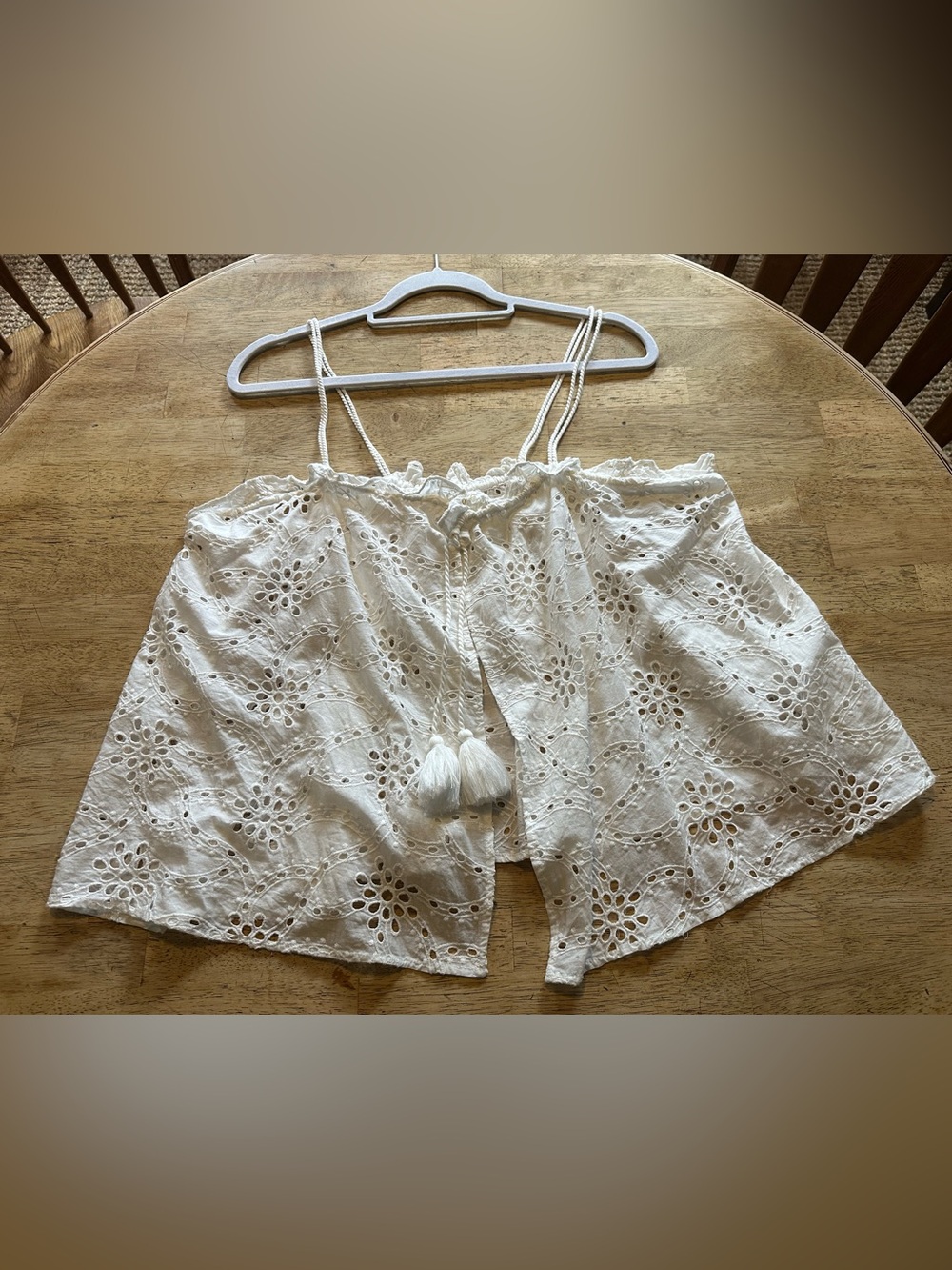 Maeve by Anthropologie White Eyelet Camisole with Tassel Tie OS